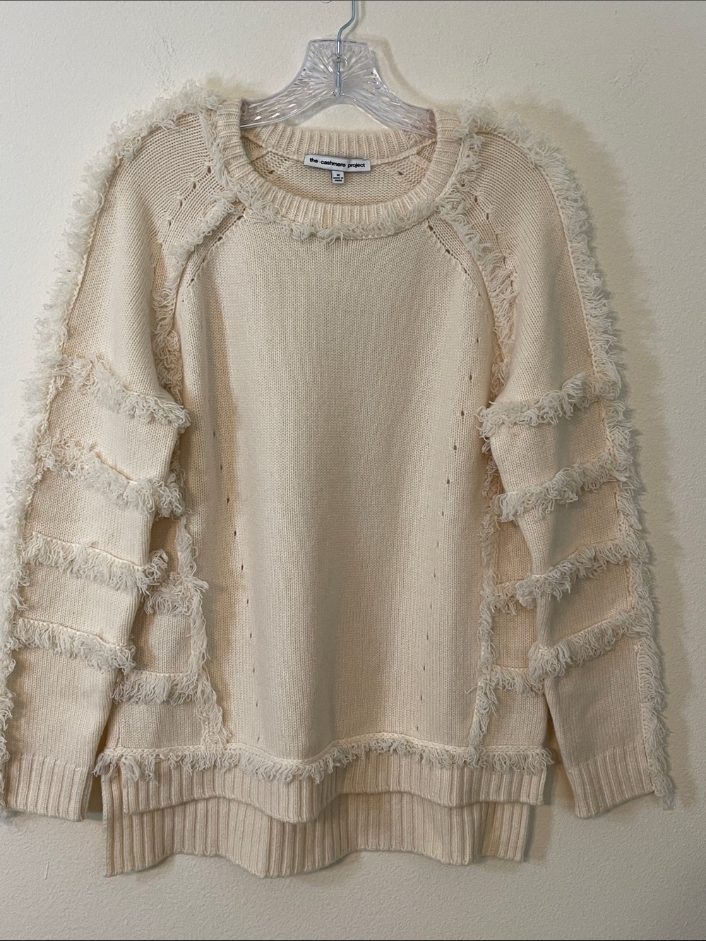 NWT The Cashmere Project Cream Fringe Crewneck Sweater
